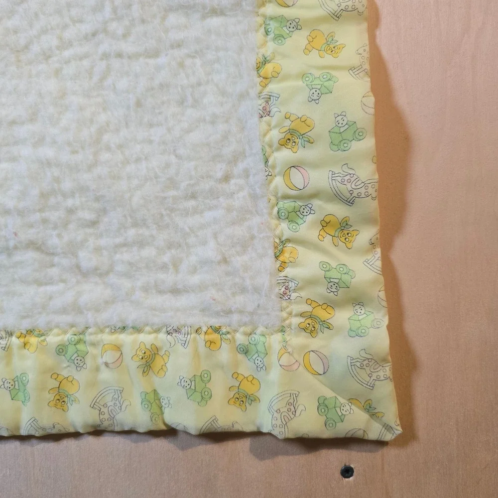 Vintage Nursery Teddy Bear Rocking Horse Baby Blanket Sherpa Satin Trim